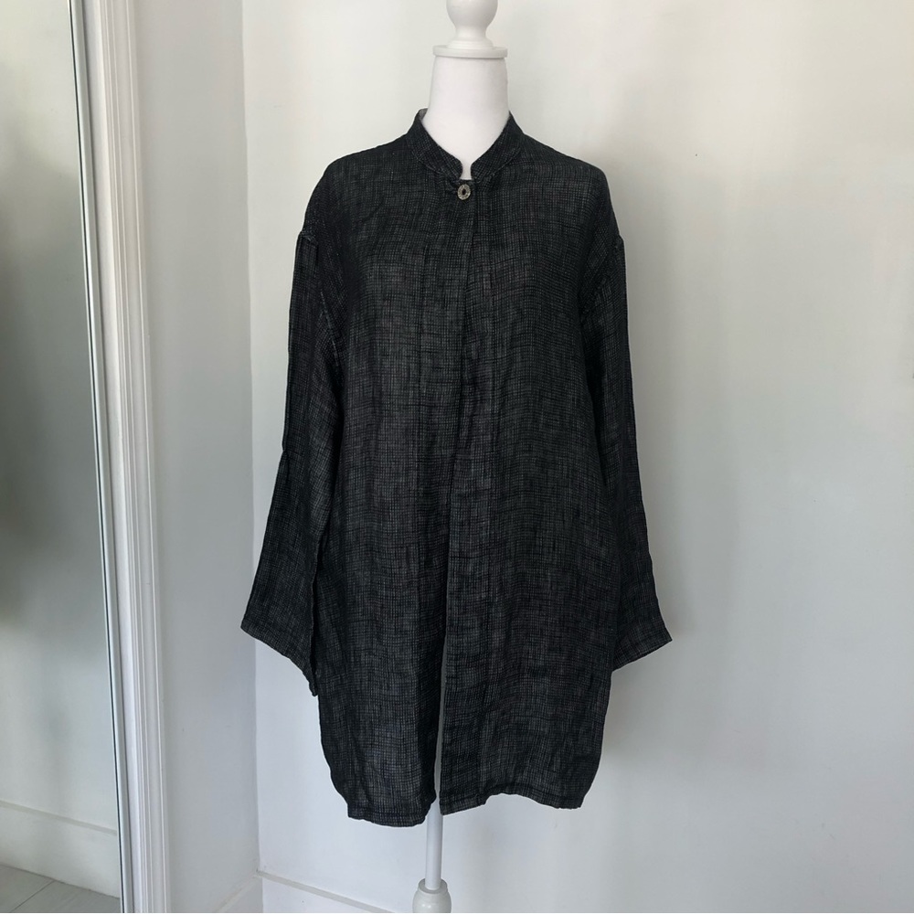 DEMOCRACY Women’s Mao Neck Long Sleeve Tunic Sz L/G Button Neck Open Front